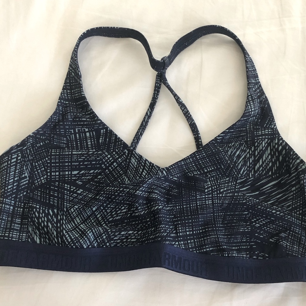 Under Armour Sports Bra - Multi Color Patterned Print - Dark Blue Tones - Size S